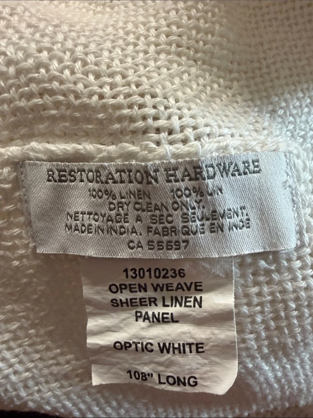 Restoration Hardware Linen optic white Curtain Panel.